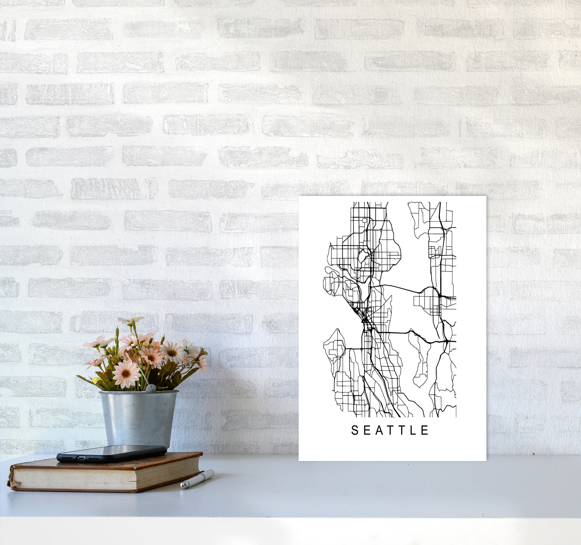 Seattle Map Art Print by Pixy Paper A3 Black Frame