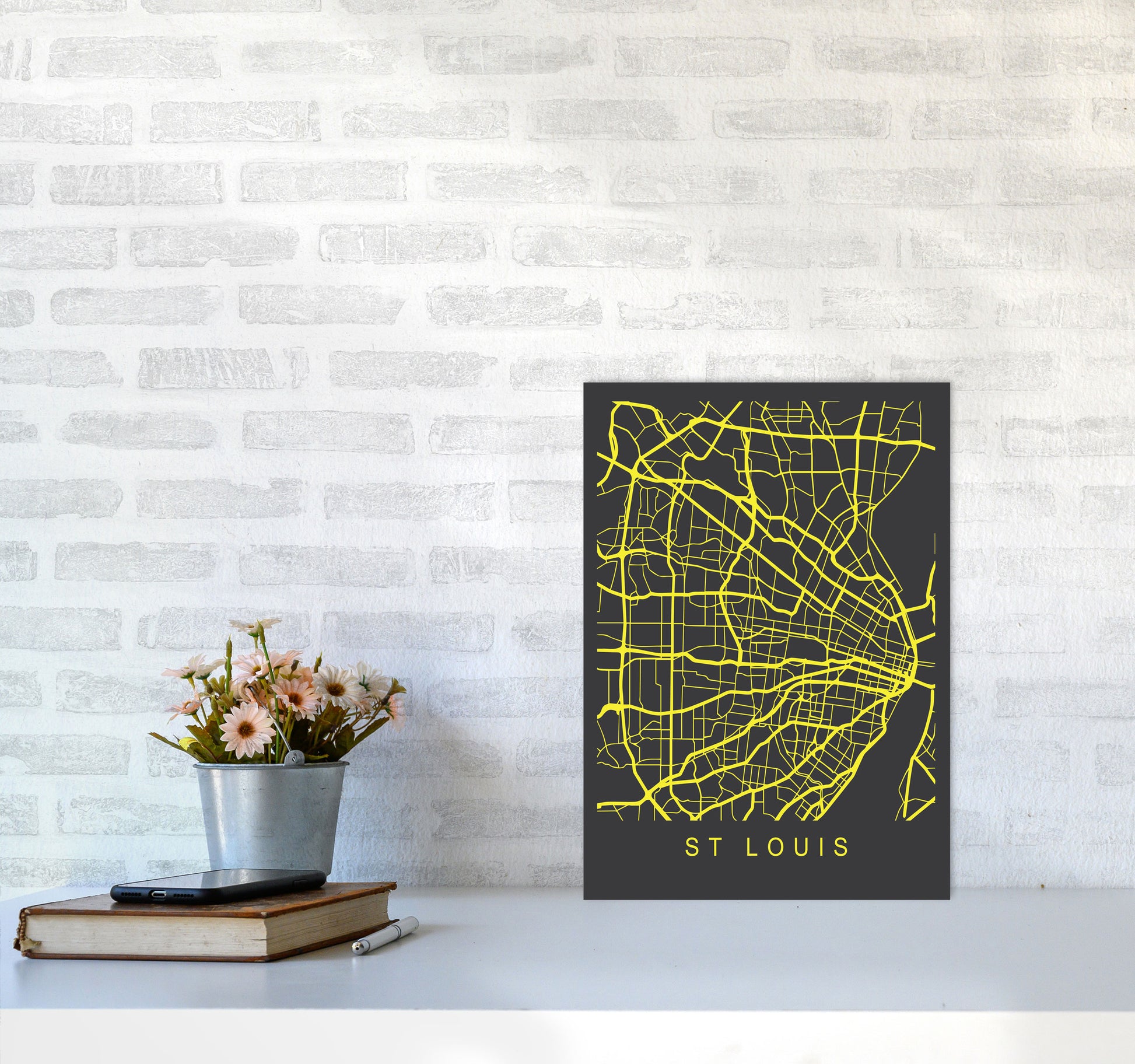St Louis Map Neon Art Print by Pixy Paper A3 Black Frame