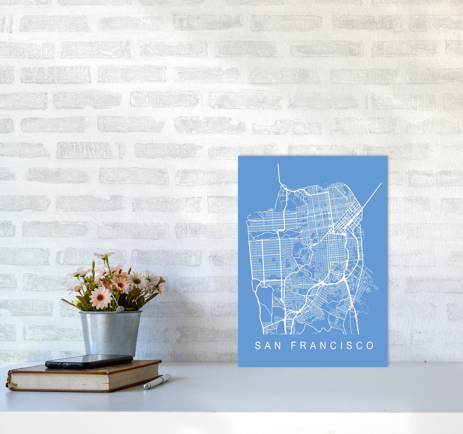 San Francisco Map Blueprint Art Print by Pixy Paper A3 Black Frame