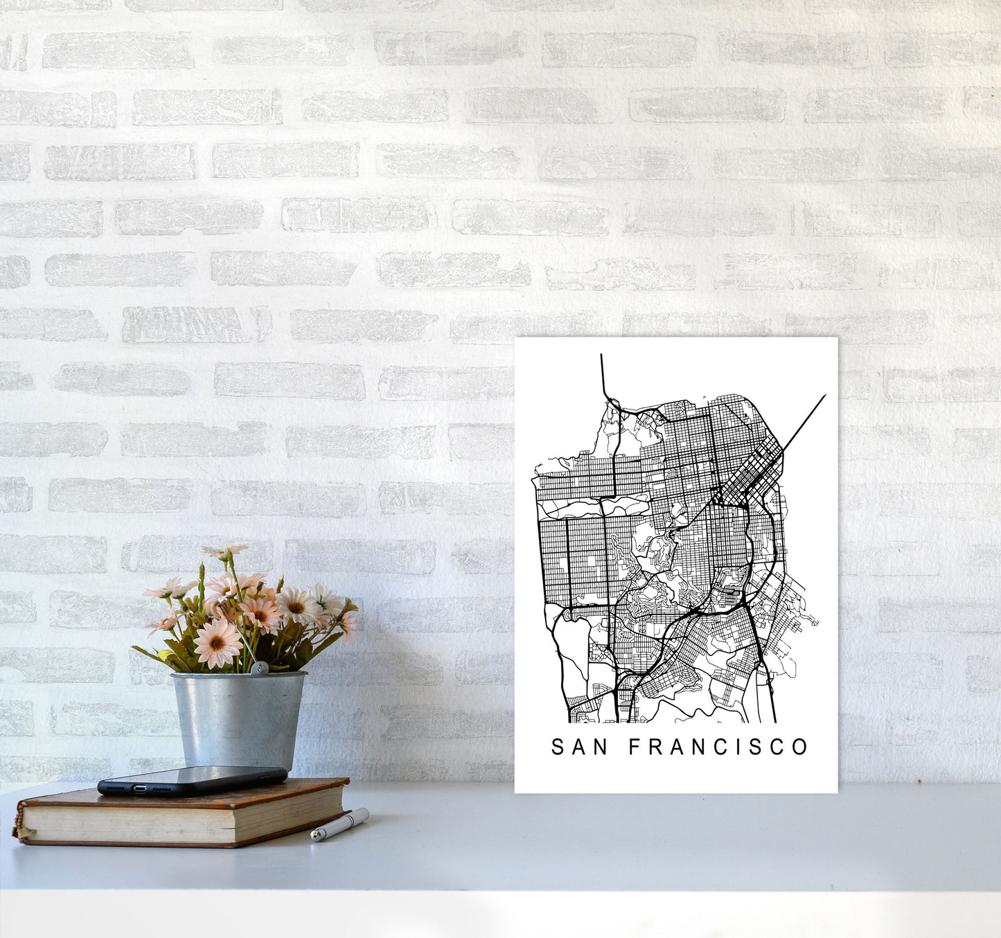San Francisco Map Art Print by Pixy Paper A3 Black Frame