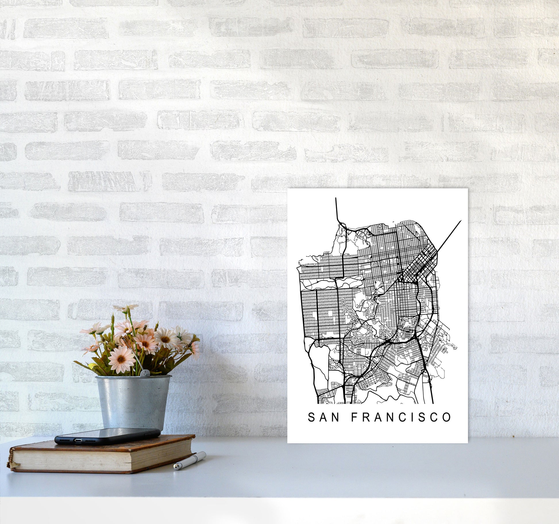 San Francisco Map Art Print by Pixy Paper A3 Black Frame