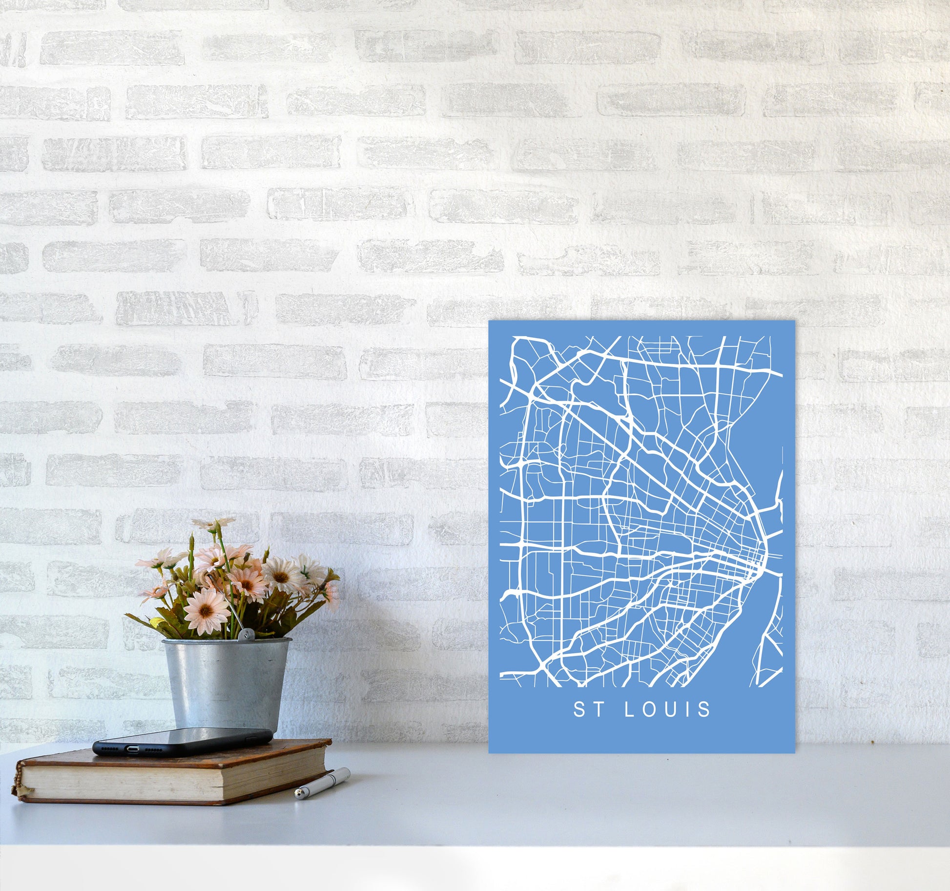 St Louis Map Blueprint Art Print by Pixy Paper A3 Black Frame
