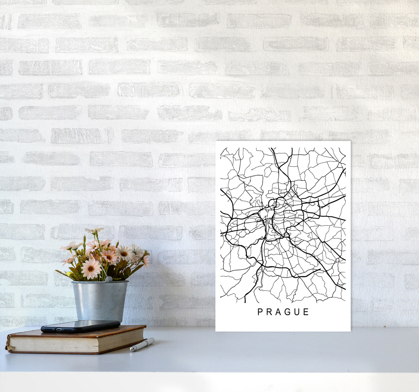 Prague Map Art Print by Pixy Paper A3 Black Frame