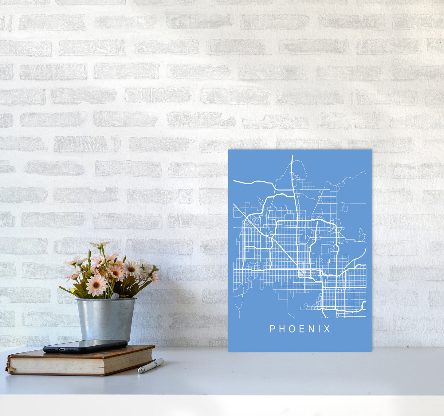 Phoenix Map Blueprint Art Print by Pixy Paper A3 Black Frame