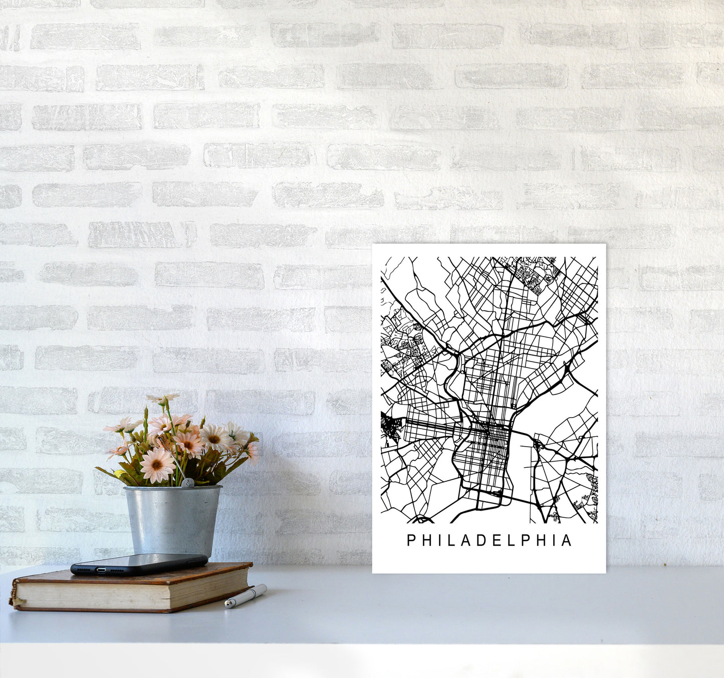 Philadelphia Map Art Print by Pixy Paper A3 Black Frame
