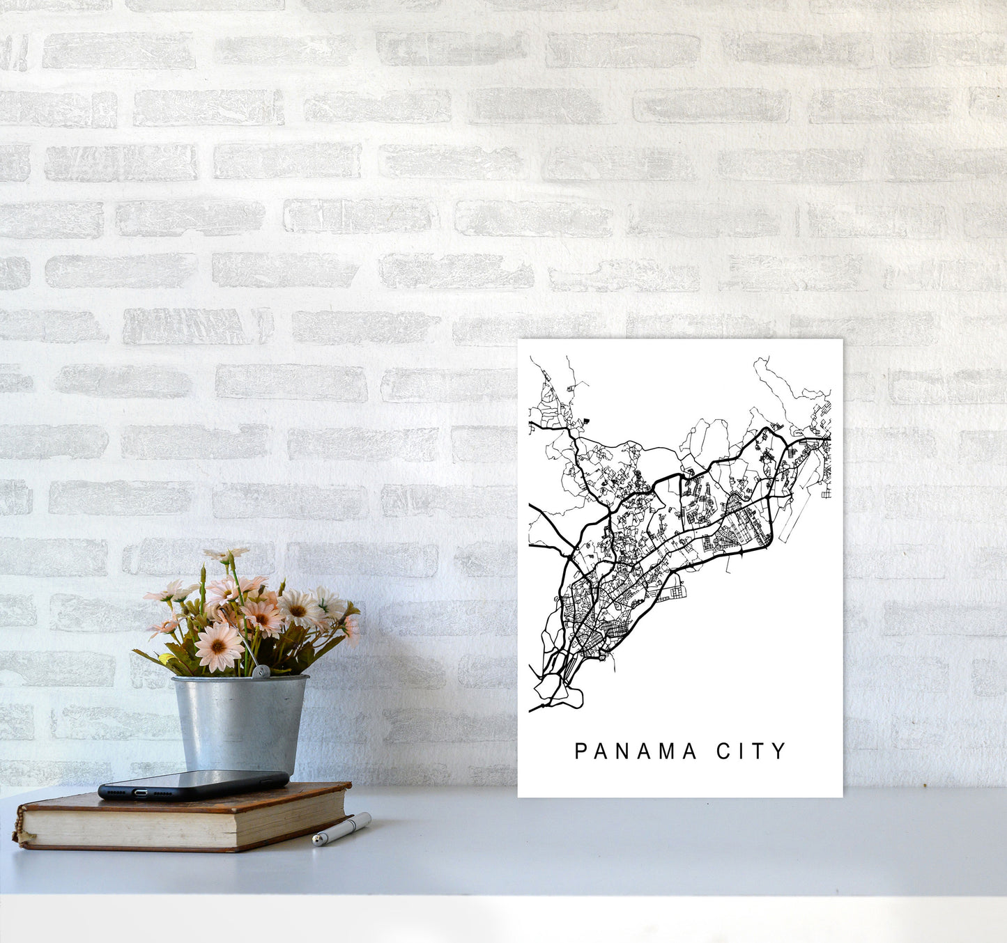 Panama Map Art Print by Pixy Paper A3 Black Frame