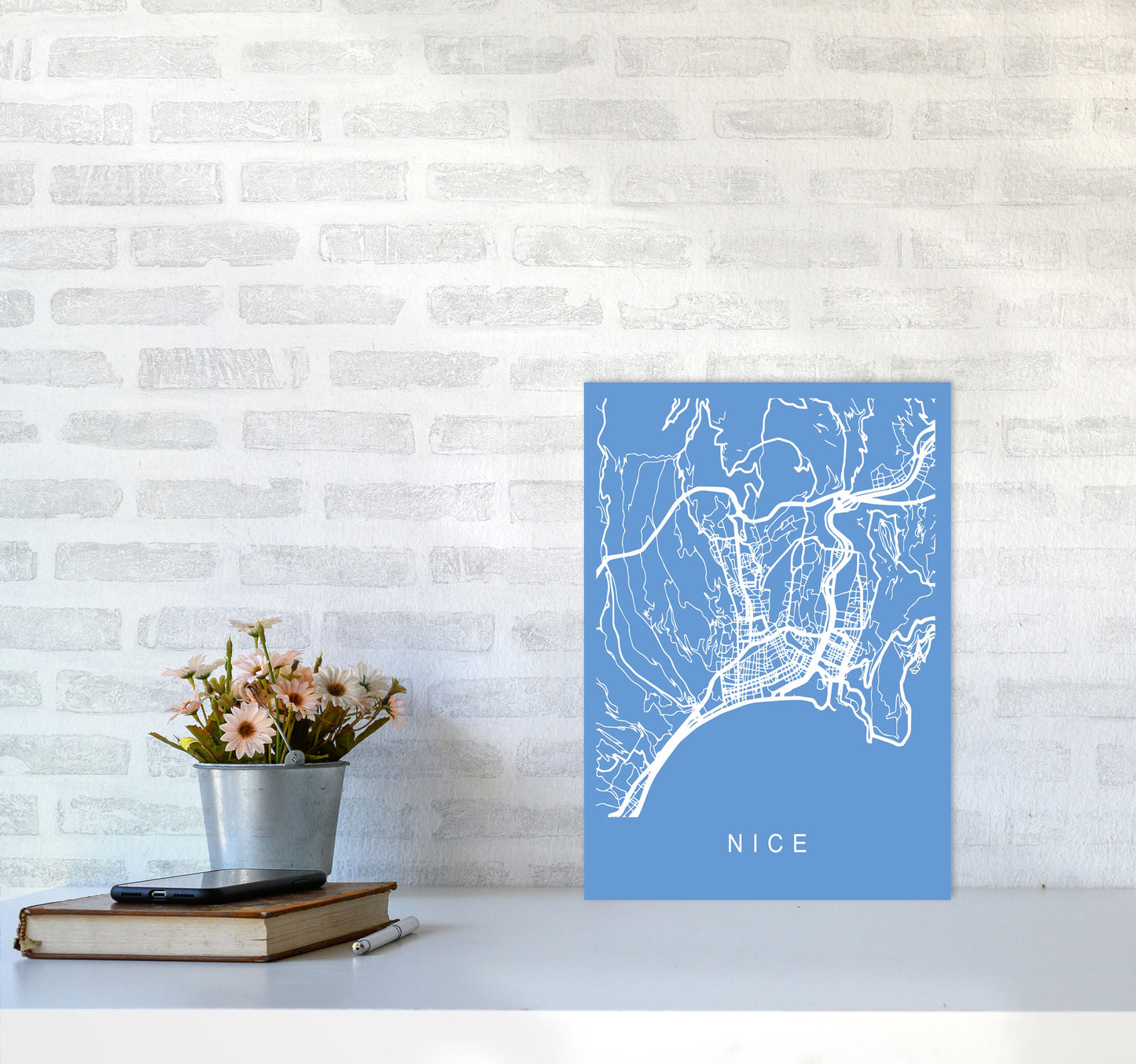 Nice Map Blueprint Art Print by Pixy Paper A3 Black Frame