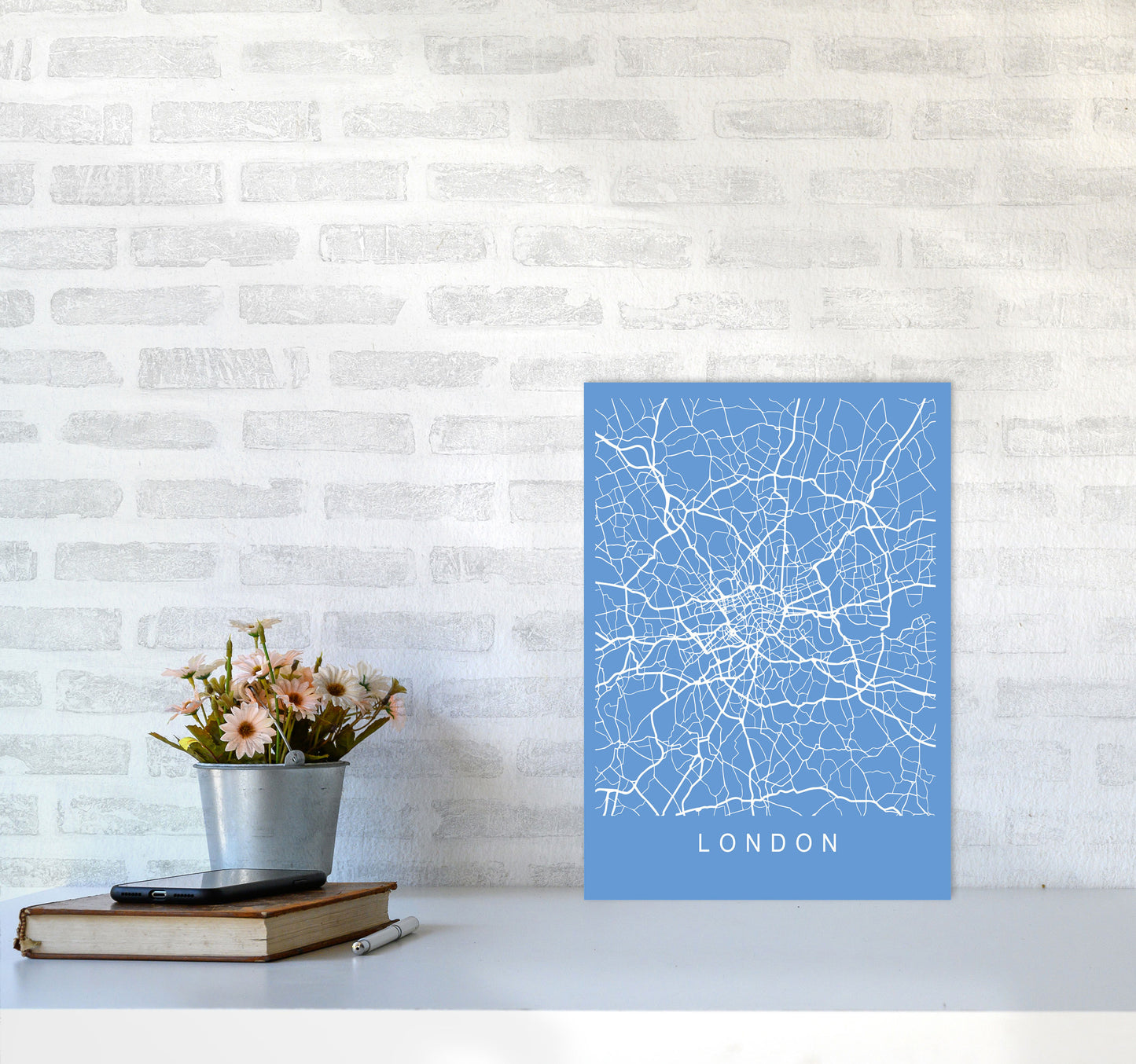 London Map Blueprint Art Print by Pixy Paper A3 Black Frame