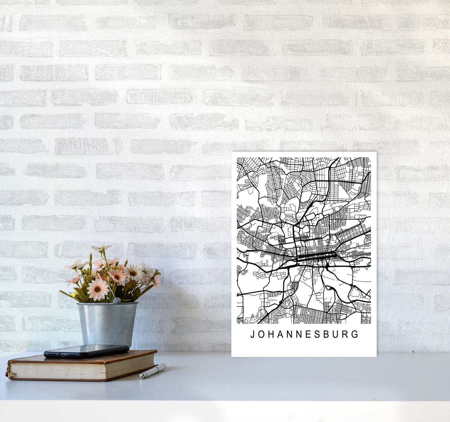 Johannesburg Map Art Print by Pixy Paper A3 Black Frame