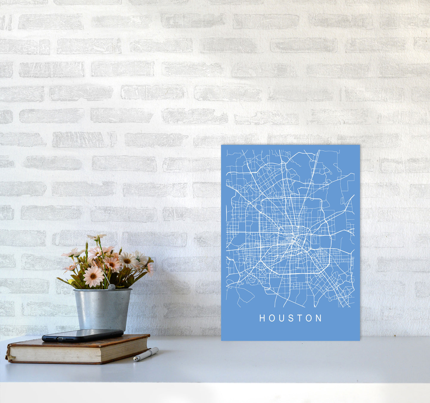 Houston Map Blueprint Art Print by Pixy Paper A3 Black Frame