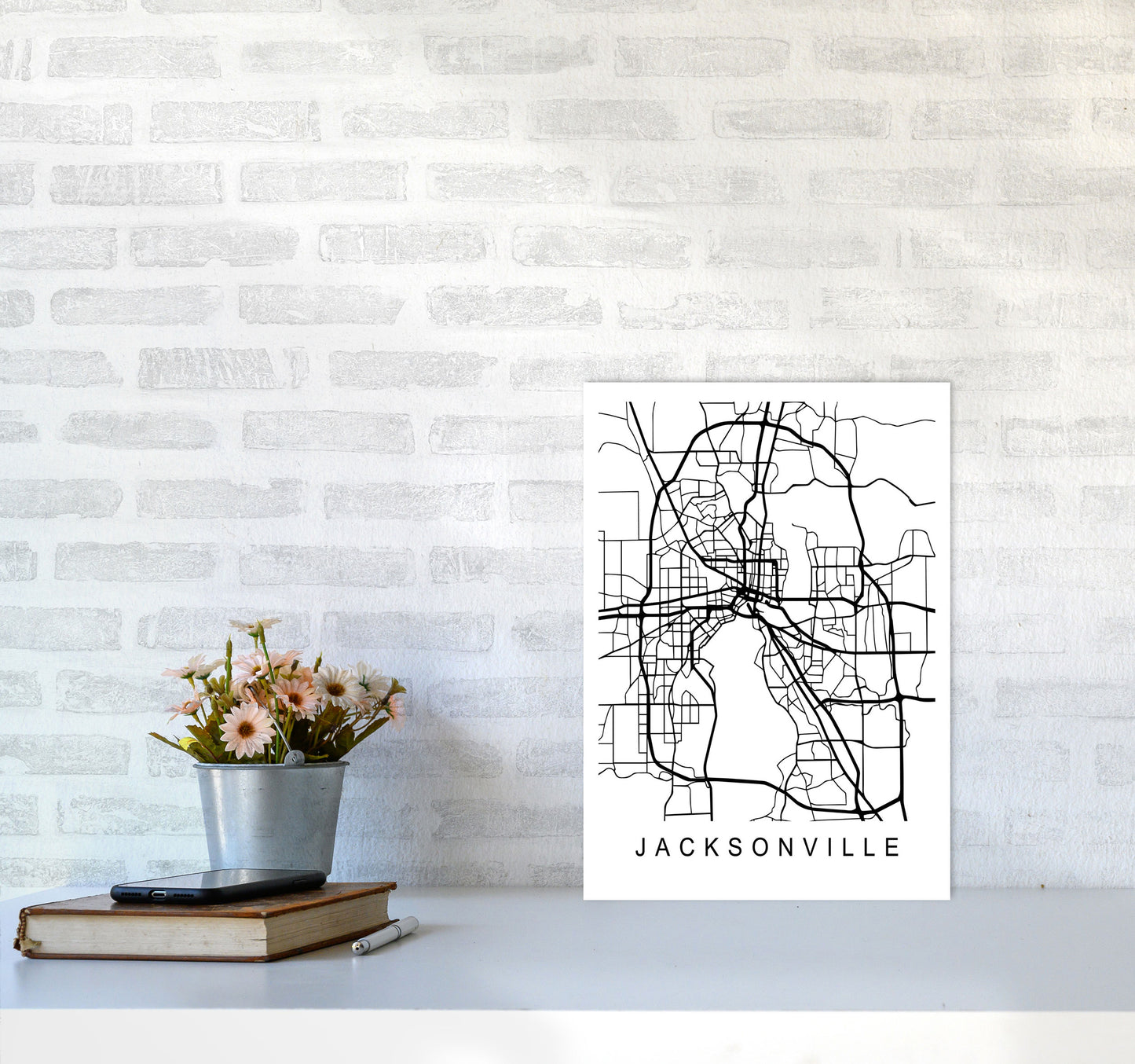 Jacksonville Map Art Print by Pixy Paper A3 Black Frame