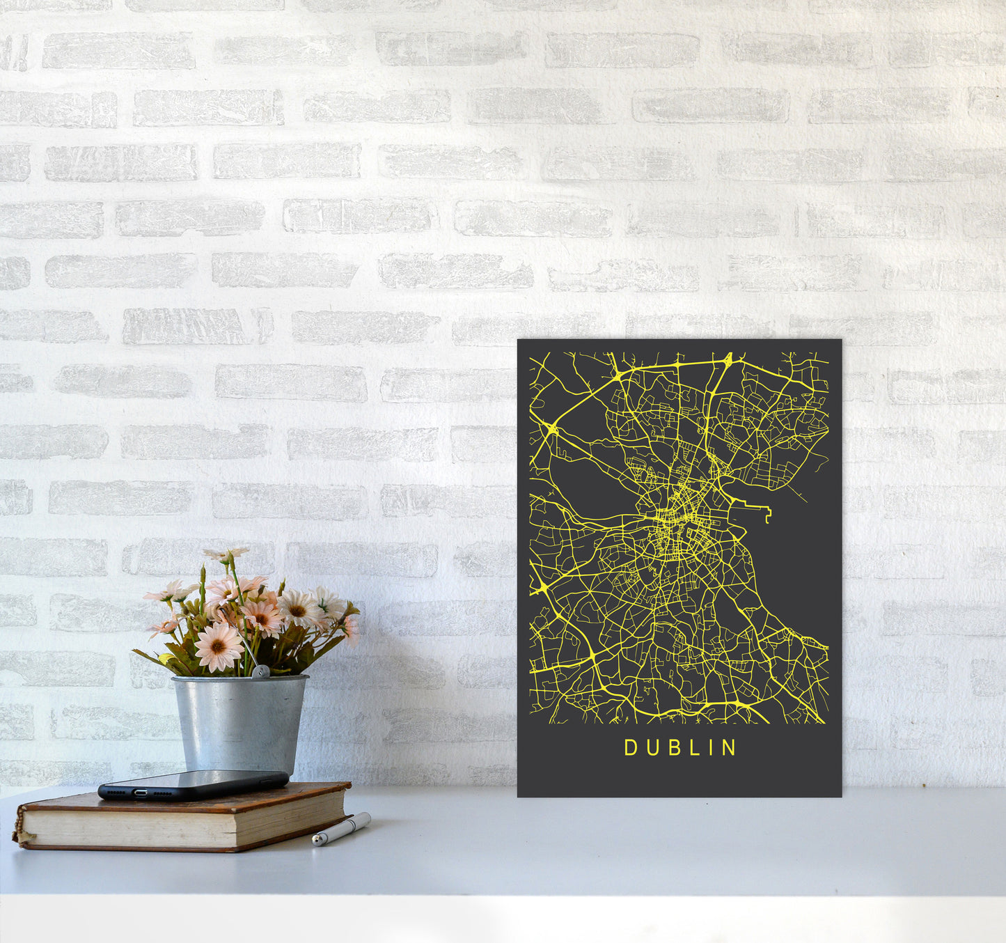 Dublin Map Neon Art Print by Pixy Paper A3 Black Frame