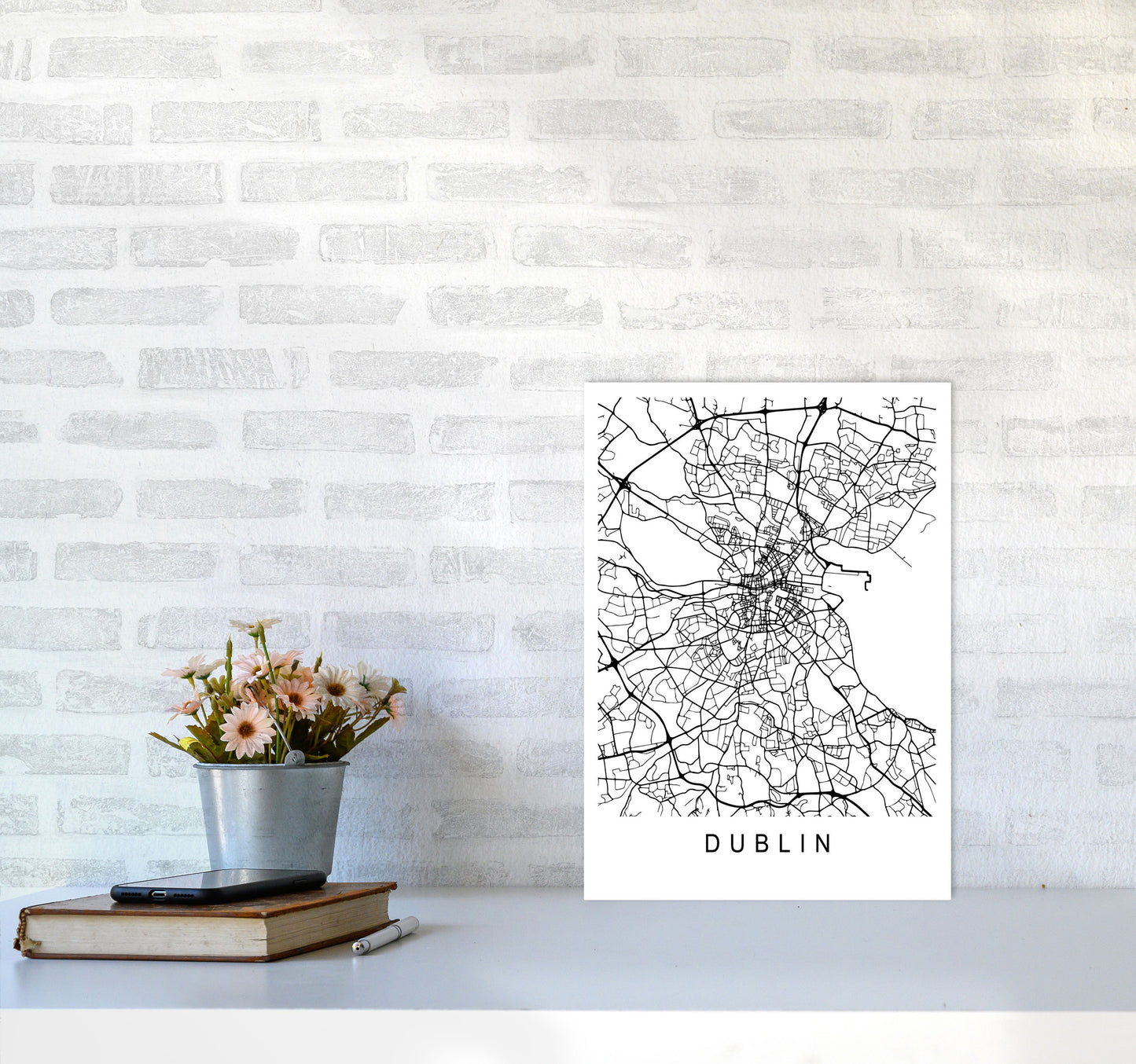 Dublin Map Art Print by Pixy Paper A3 Black Frame