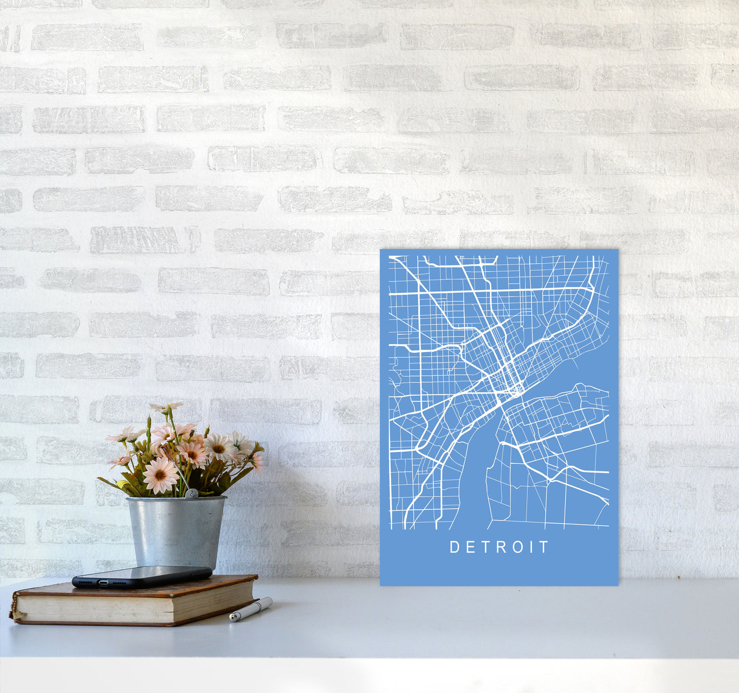 Detroit Map Blueprint Art Print by Pixy Paper A3 Black Frame