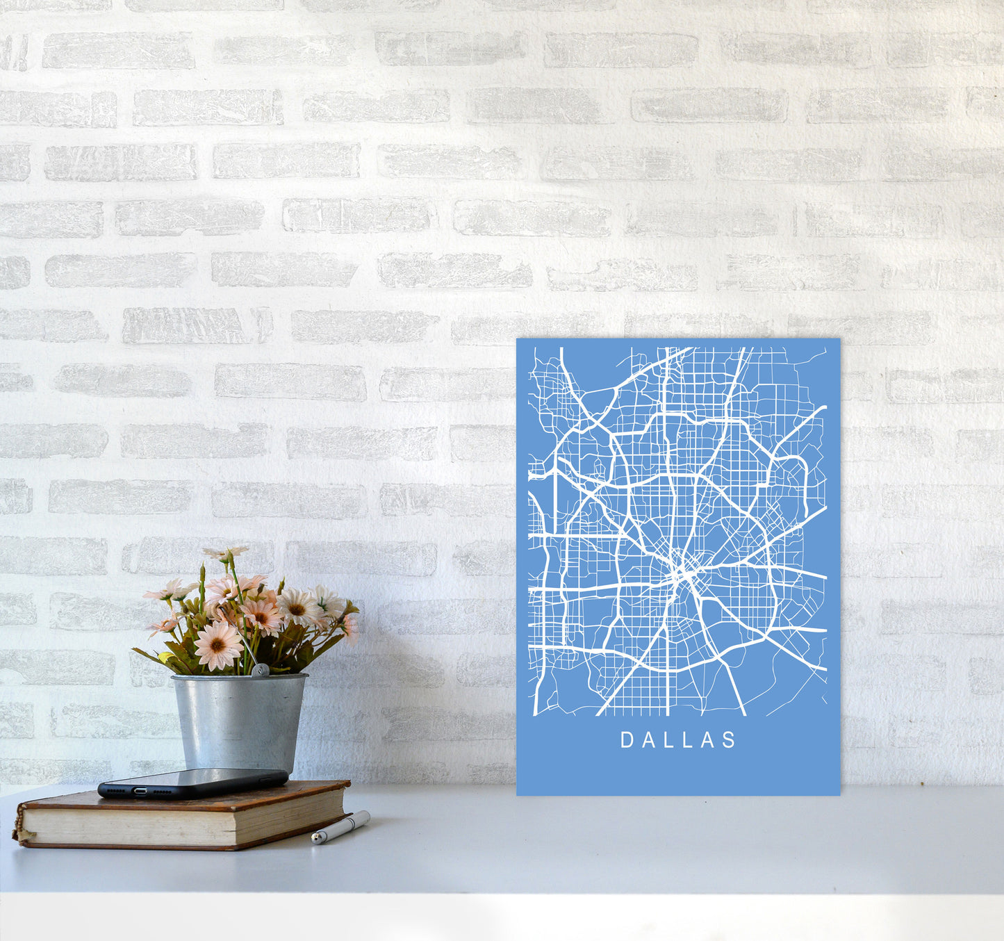 Dallas Map Blueprint Art Print by Pixy Paper A3 Black Frame