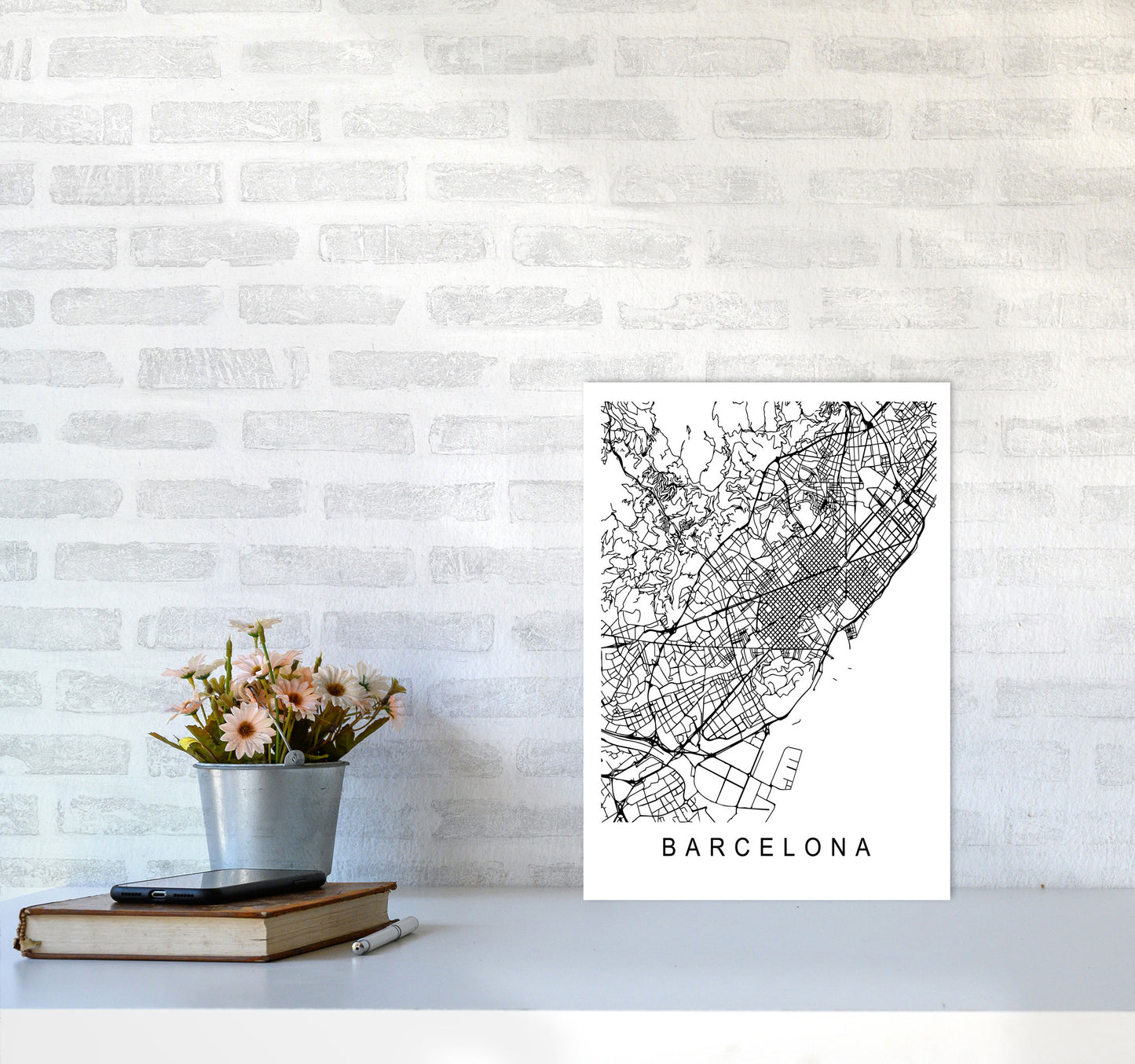 Barcelona Map Art Print by Pixy Paper A3 Black Frame