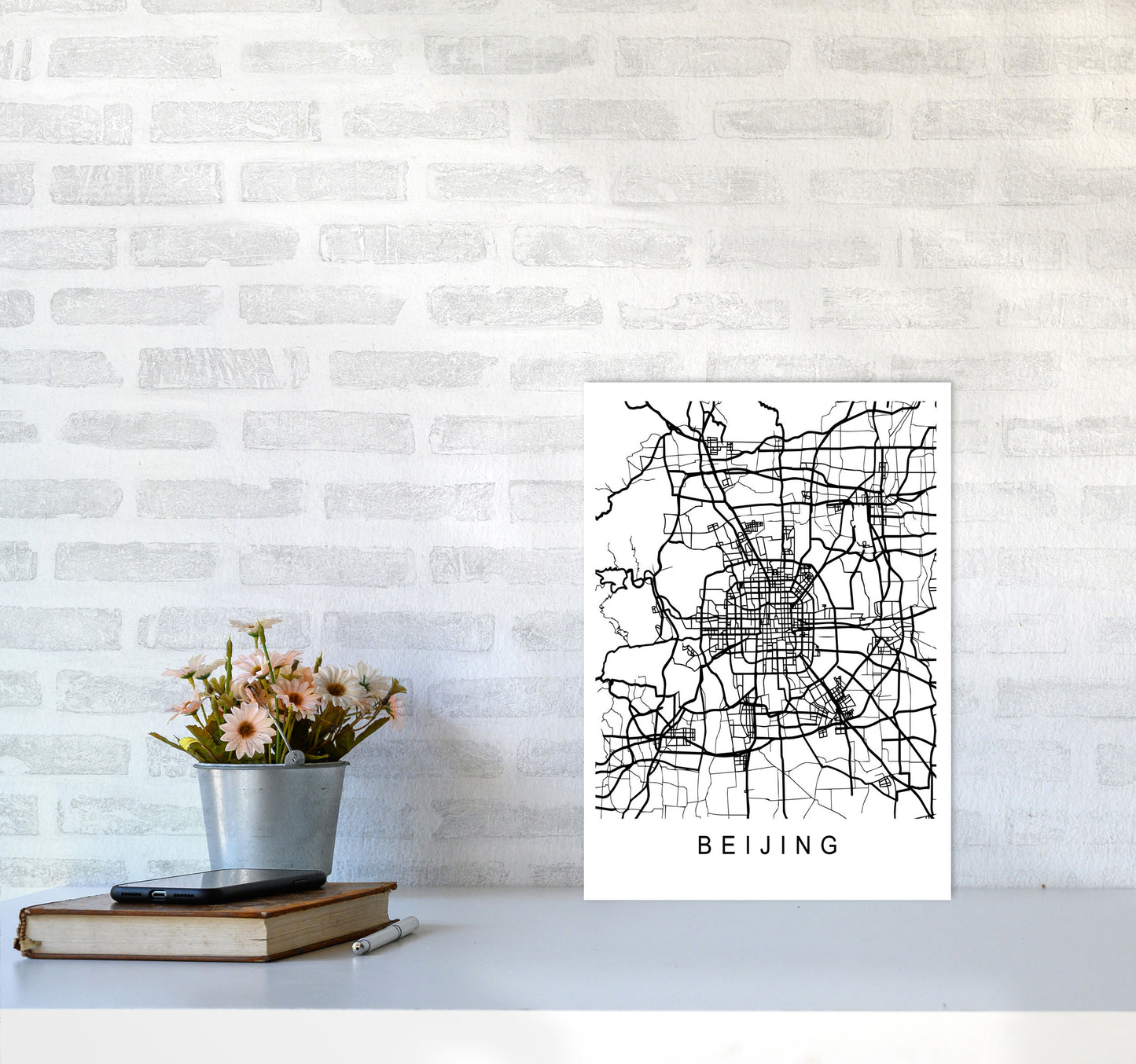 Beijing Map Art Print by Pixy Paper A3 Black Frame