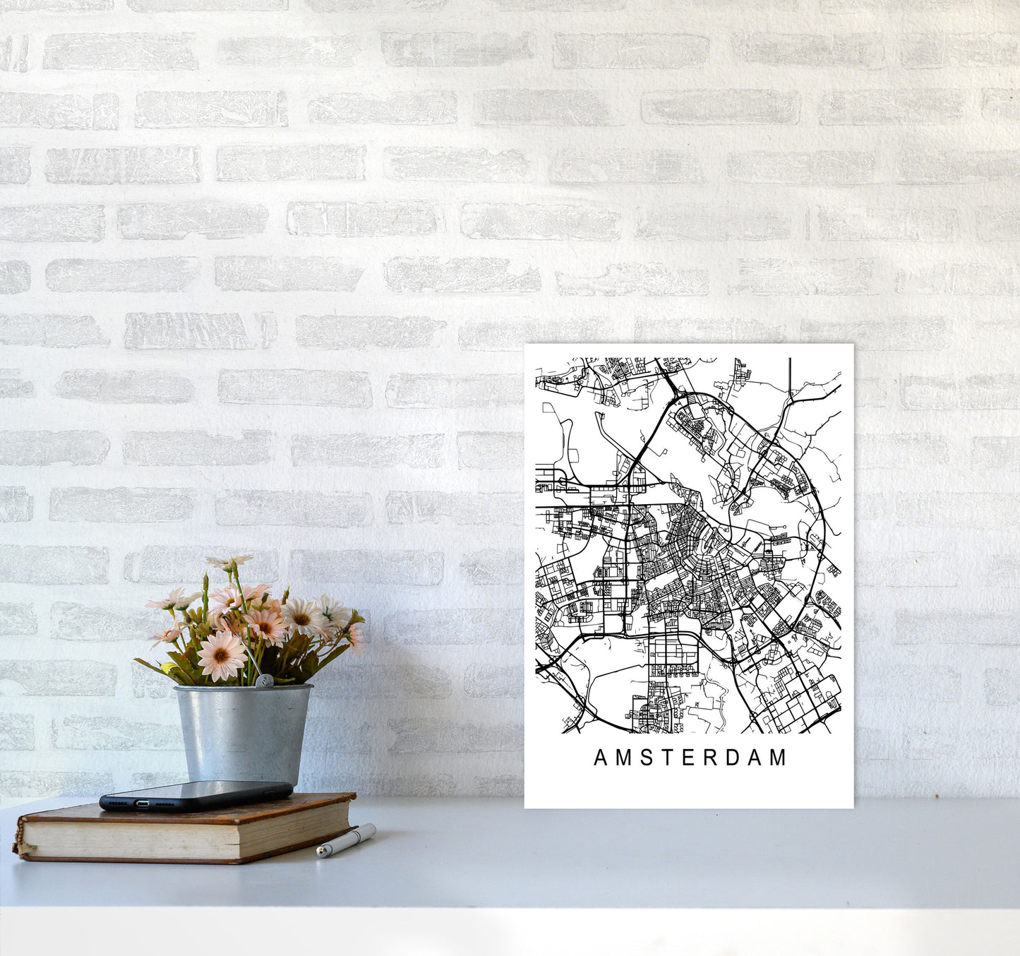Amsterdam Map Art Print by Pixy Paper A3 Black Frame