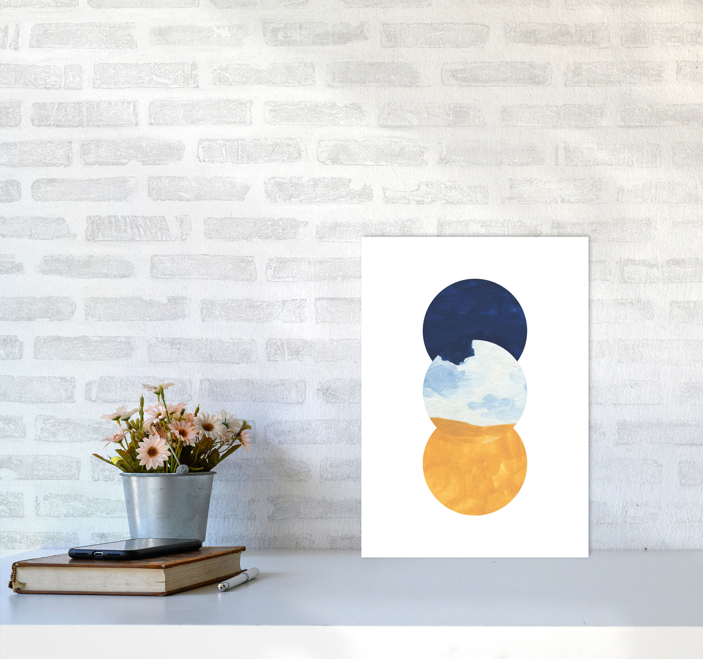 Horizon Abstract Circles Art Print by Pixy Paper A3 Black Frame
