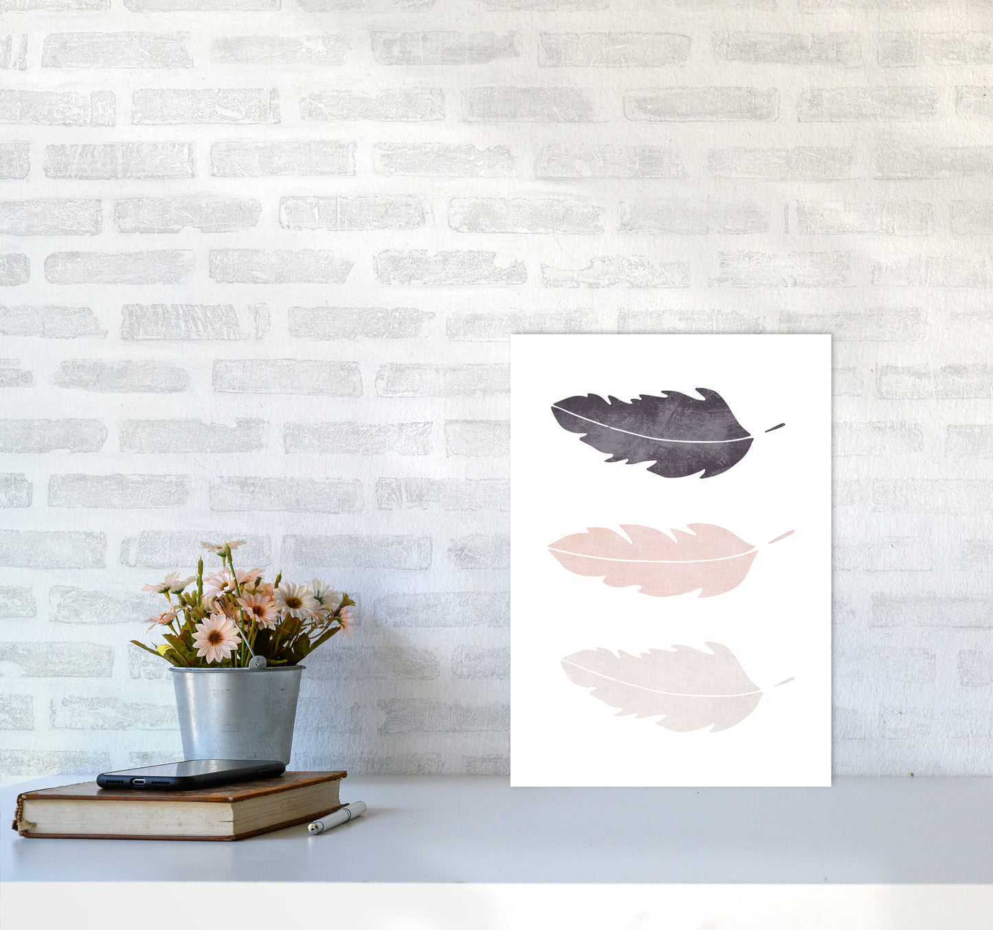 Feathers pink cotton Art Print by Pixy Paper A3 Black Frame