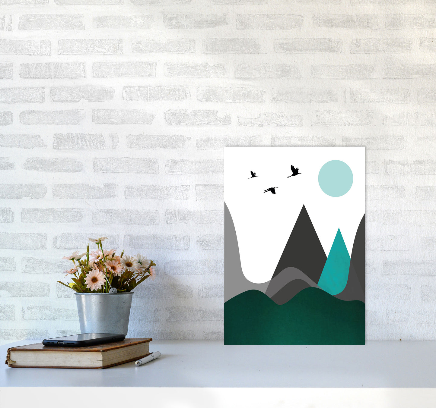 Hills and mountains emerald Art Print by Pixy Paper A3 Black Frame