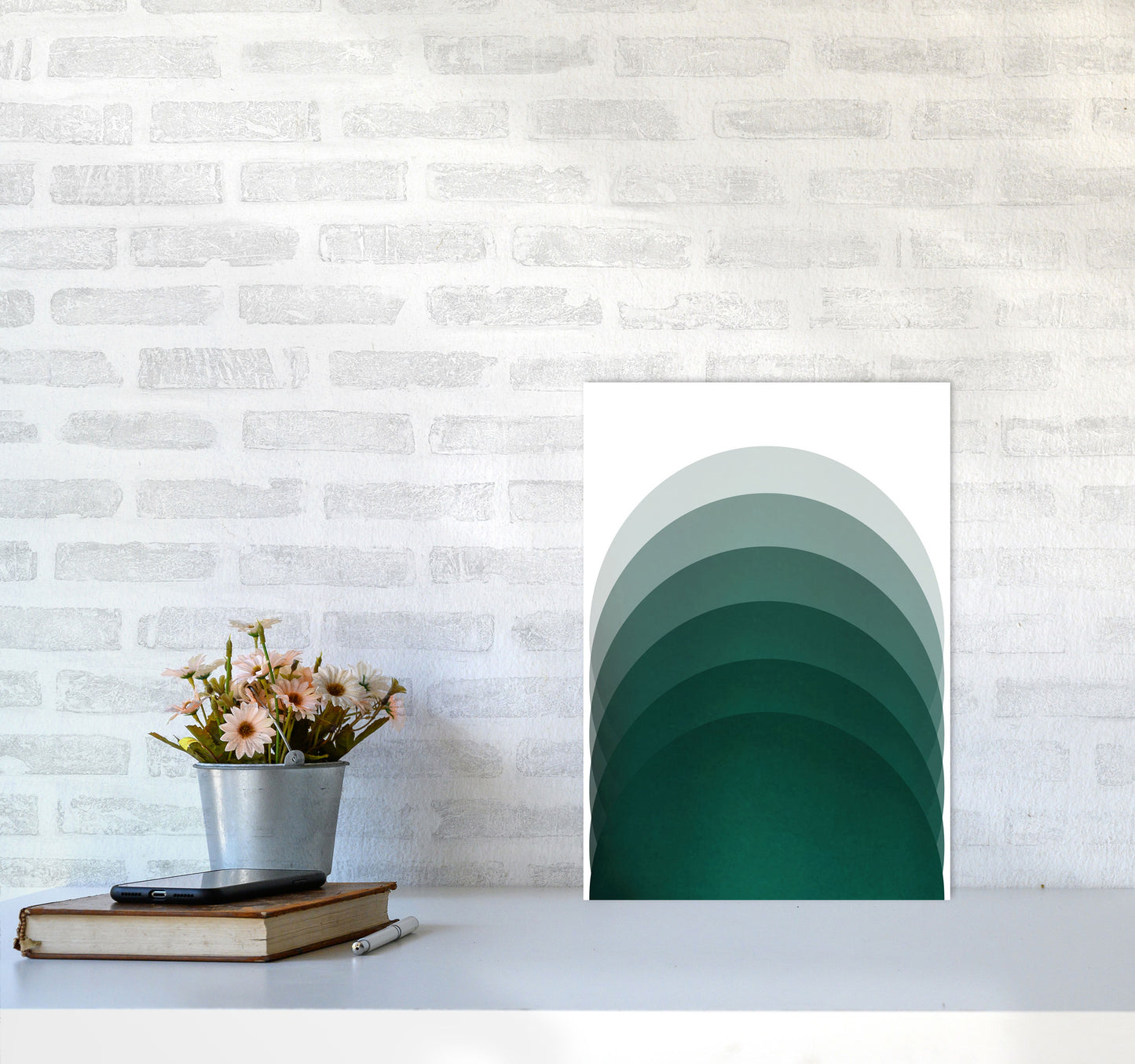 Gradient Sun rising emerald Art Print by Pixy Paper A3 Black Frame