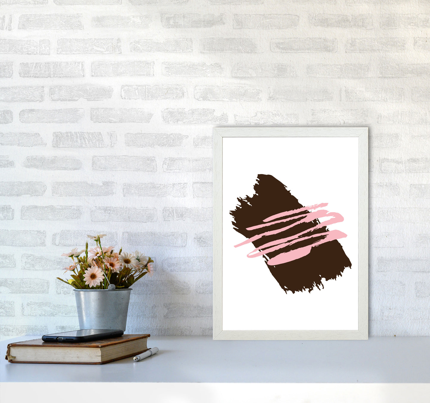 Black Jaggered Paint Brush Abstract Modern Print A3 Oak Frame