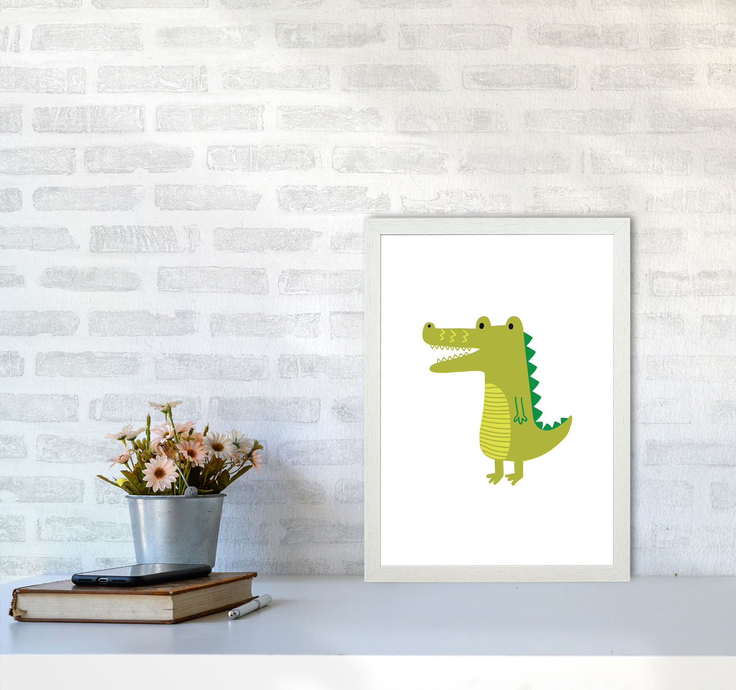 Children's Animals, Alligator Modern Print A3 Oak Frame