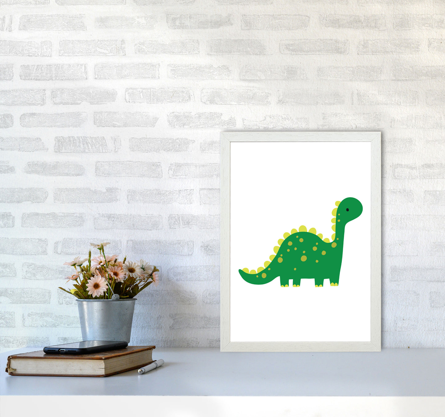 Children's Animals, Dino Modern Print A3 Oak Frame