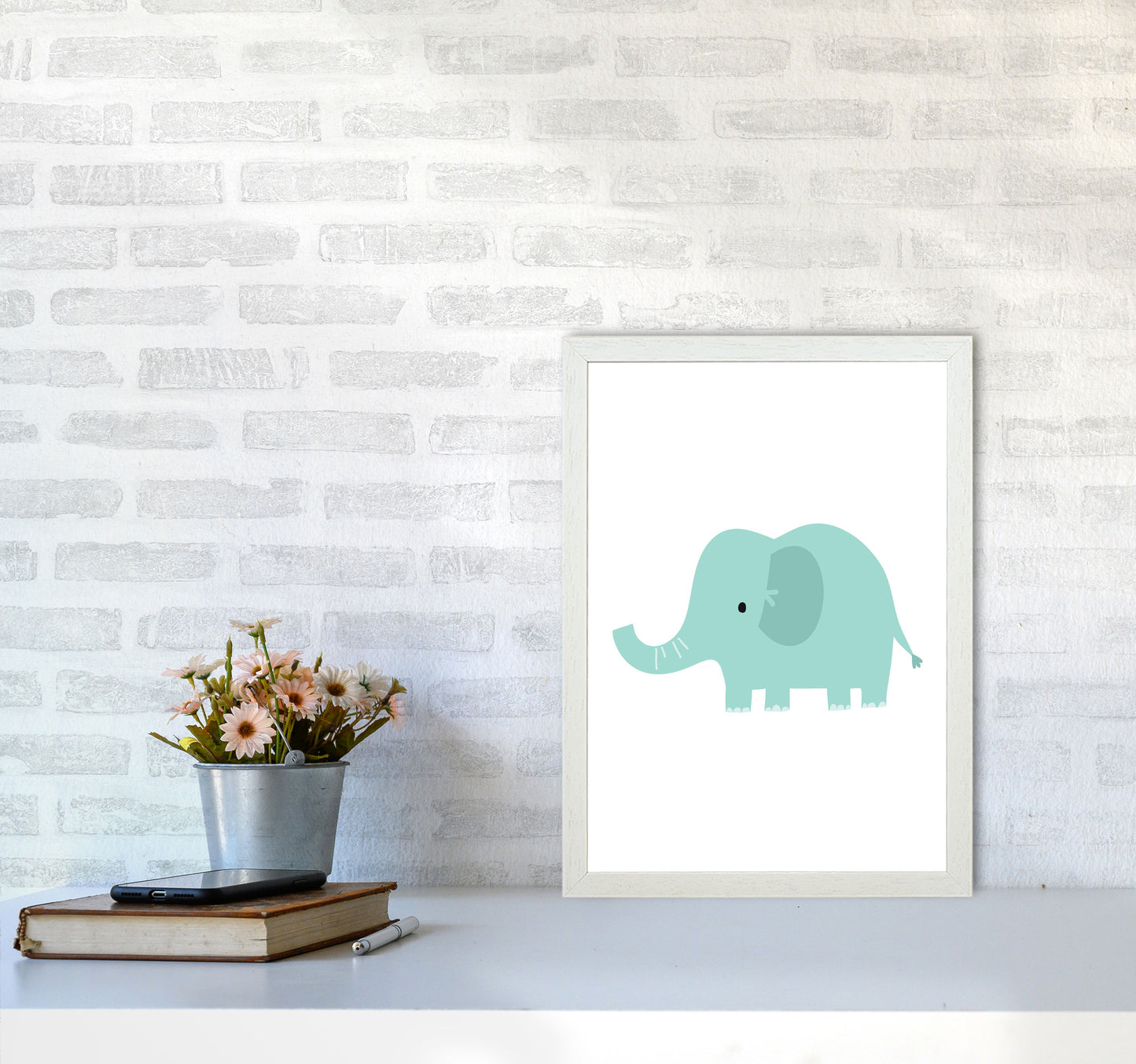 Children's Animals, Elephant Modern Print A3 Oak Frame