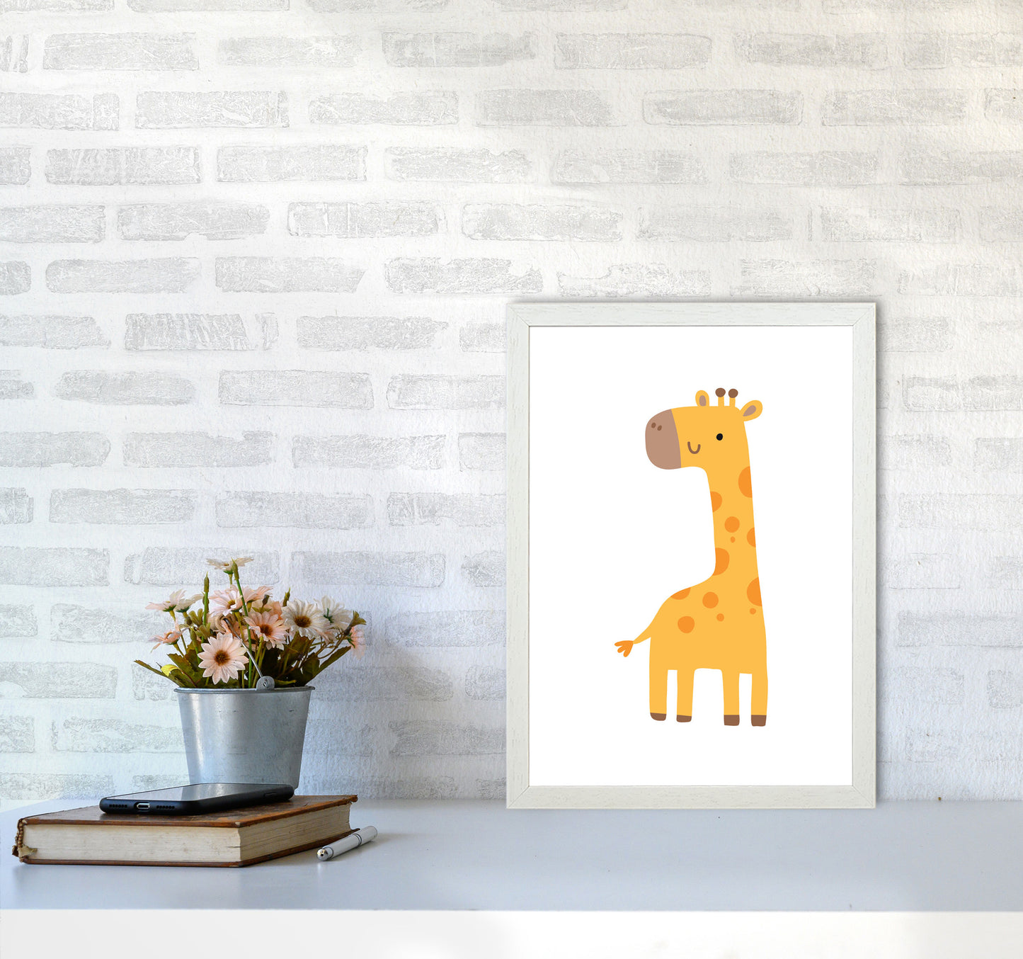 Children's Animals, Giraffe Modern Print A3 Oak Frame