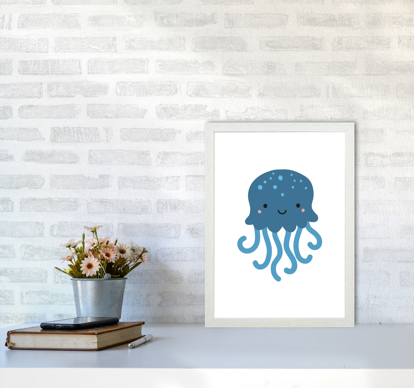 Children's Animals, Jellyfish Modern Print A3 Oak Frame