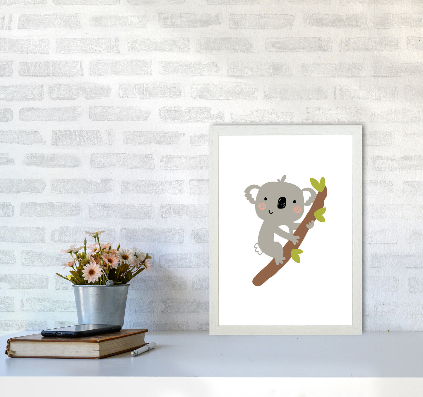 Children's Animals, Koala Modern Print A3 Oak Frame