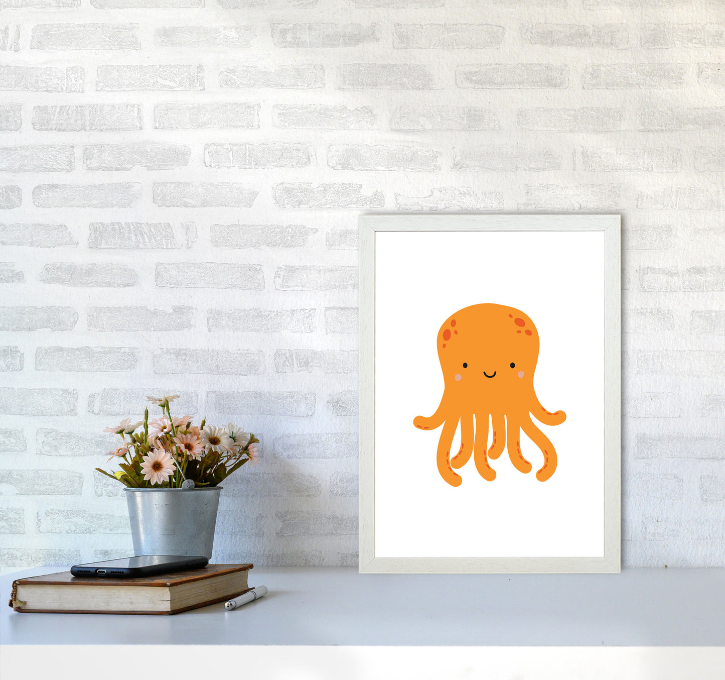 Children's Animals, Octopus Modern Print A3 Oak Frame