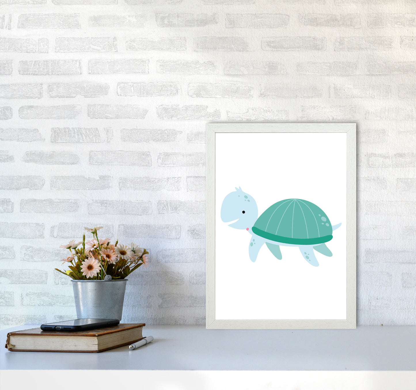 Children's Animals, Turtle Modern Print A3 Oak Frame