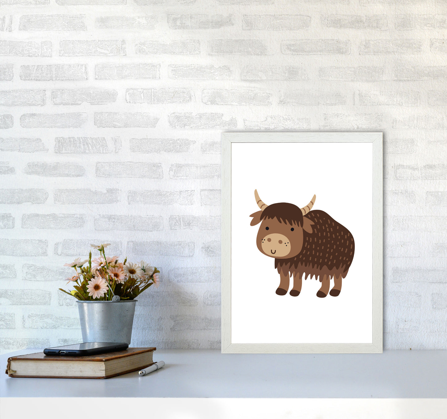 Children's Animals, Yak Modern Print A3 Oak Frame
