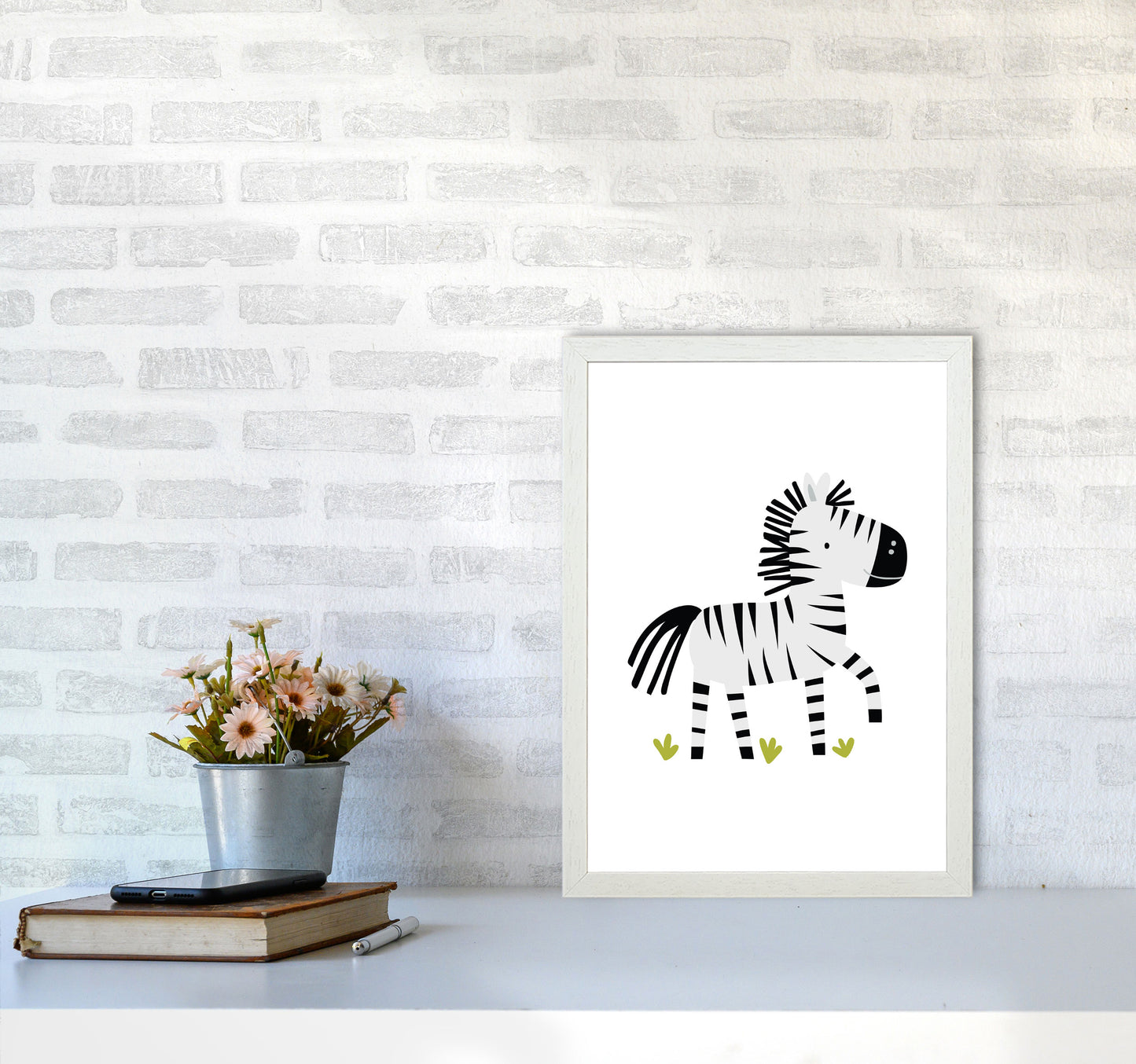 Children's Animals, Zebra Modern Print A3 Oak Frame