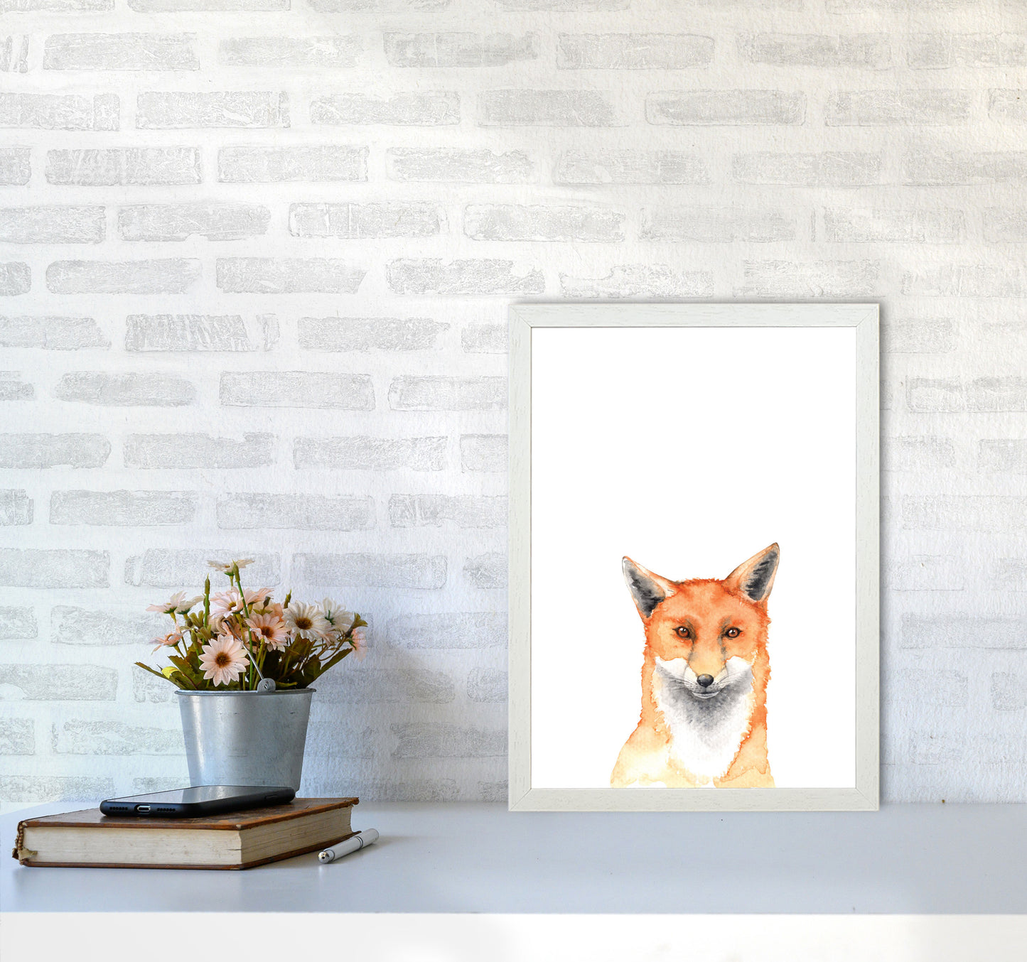 Forest Friends, Fox Modern Print Animal Art Print A3 Oak Frame