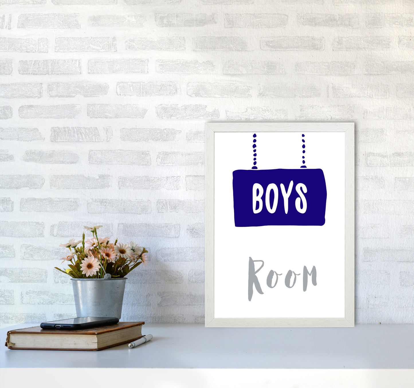 Boys Room Navy Framed Nursey Wall Art Print A3 Oak Frame