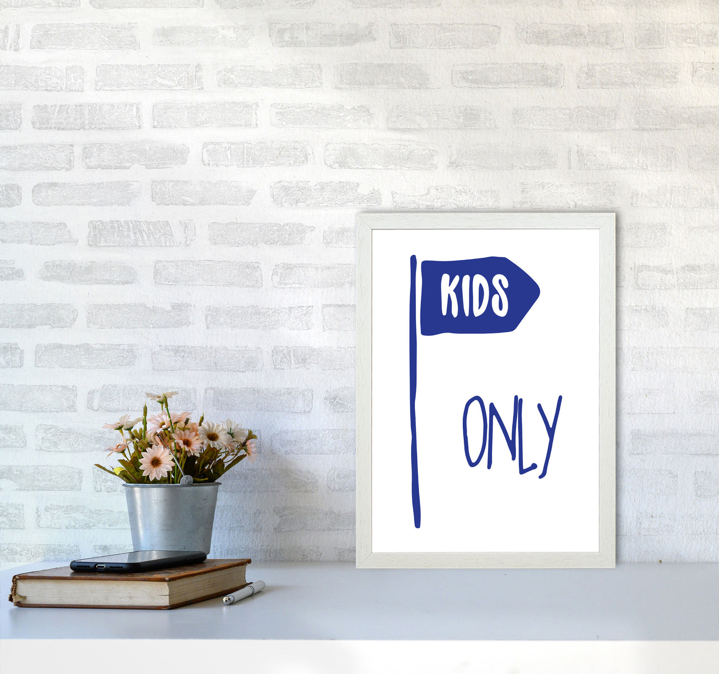 Kids Only Navy Framed Nursey Wall Art Print A3 Oak Frame
