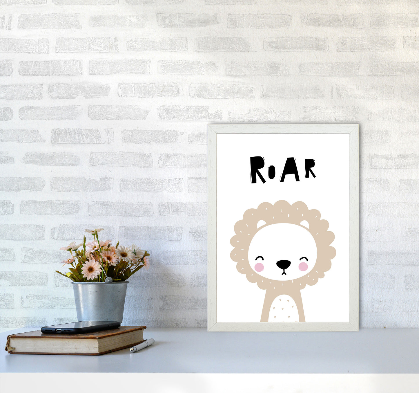 Lion Roar Modern Print Animal Art Print A3 Oak Frame
