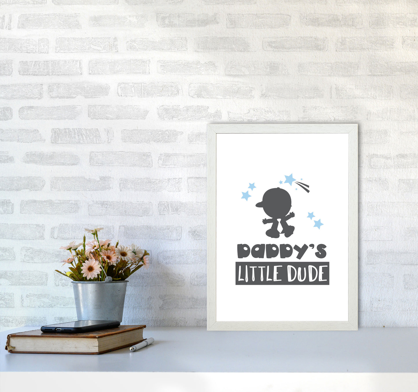 Daddy's Little Dude Framed Nursey Wall Art Print A3 Oak Frame