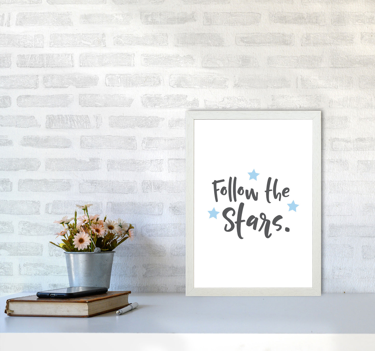 Follow The Stars Framed Typography Wall Art Print A3 Oak Frame