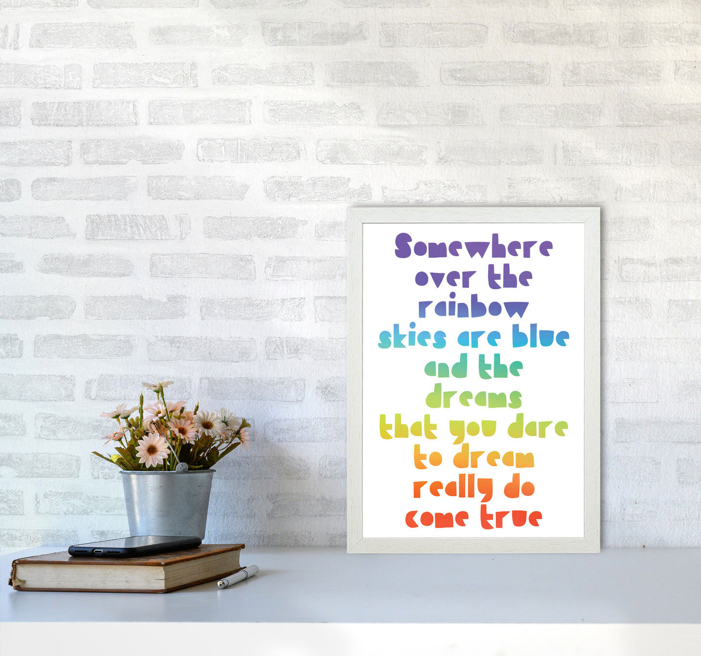 Somewhere Over The Rainbow Multi Modern Print A3 Oak Frame