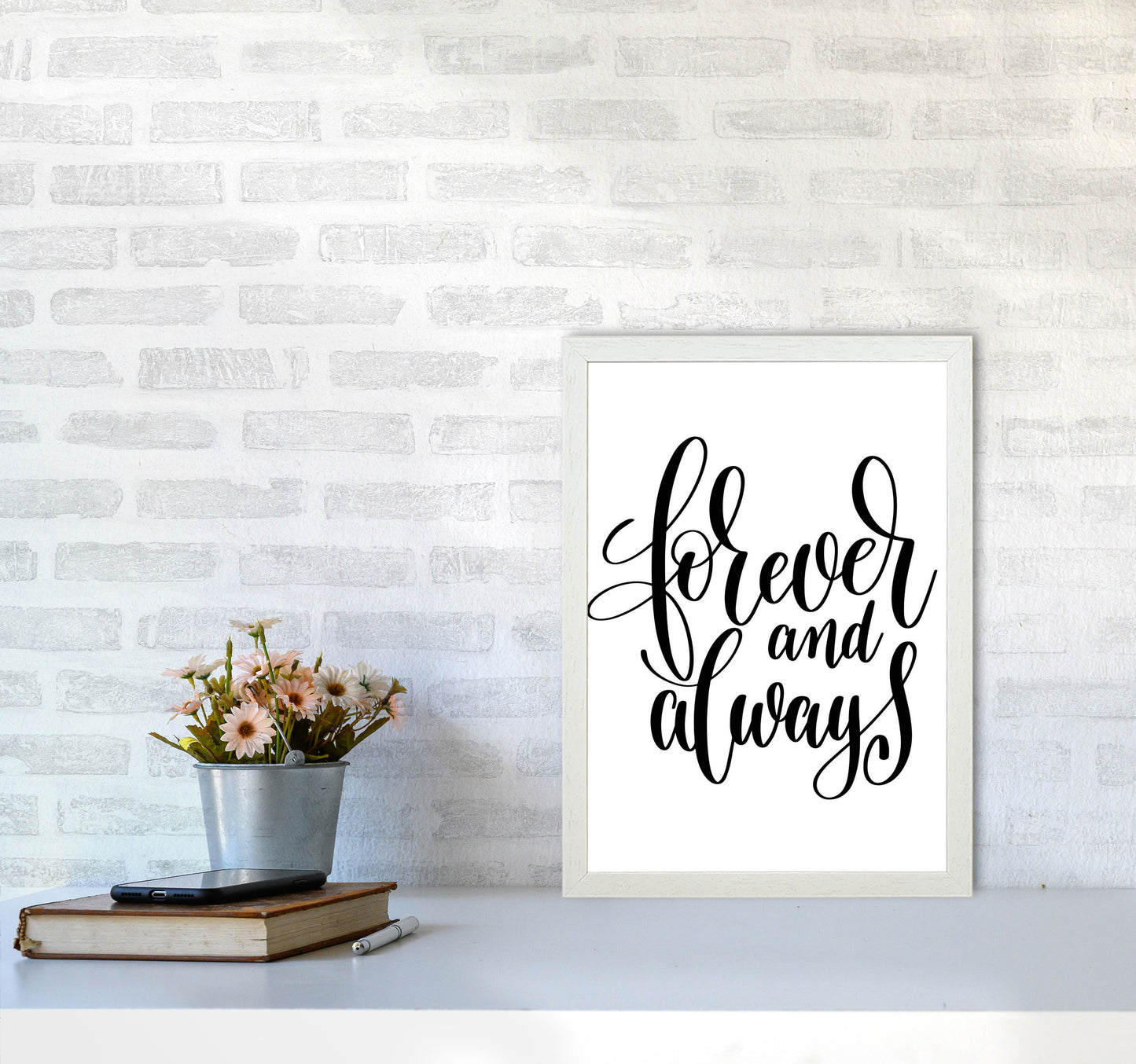 Forever And Always Black Framed Typography Wall Art Print A3 Oak Frame