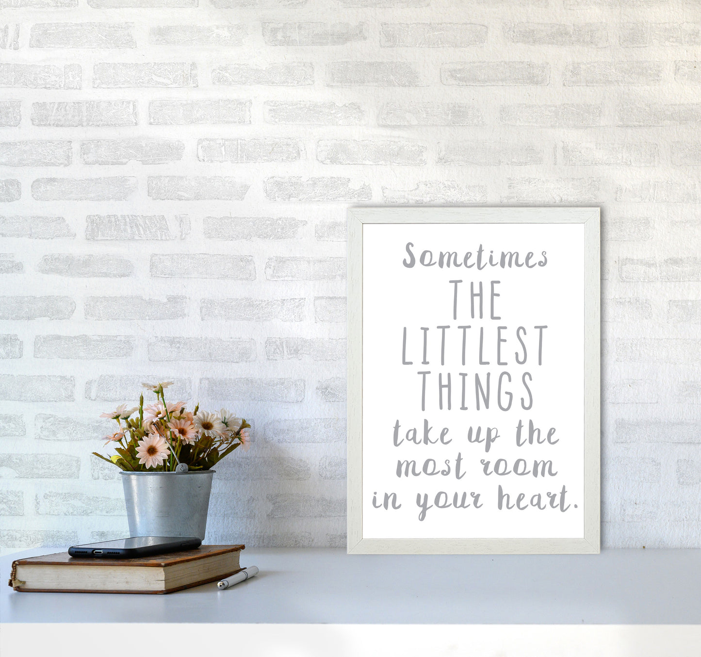 The Littlest Things Grey Modern Print A3 Oak Frame