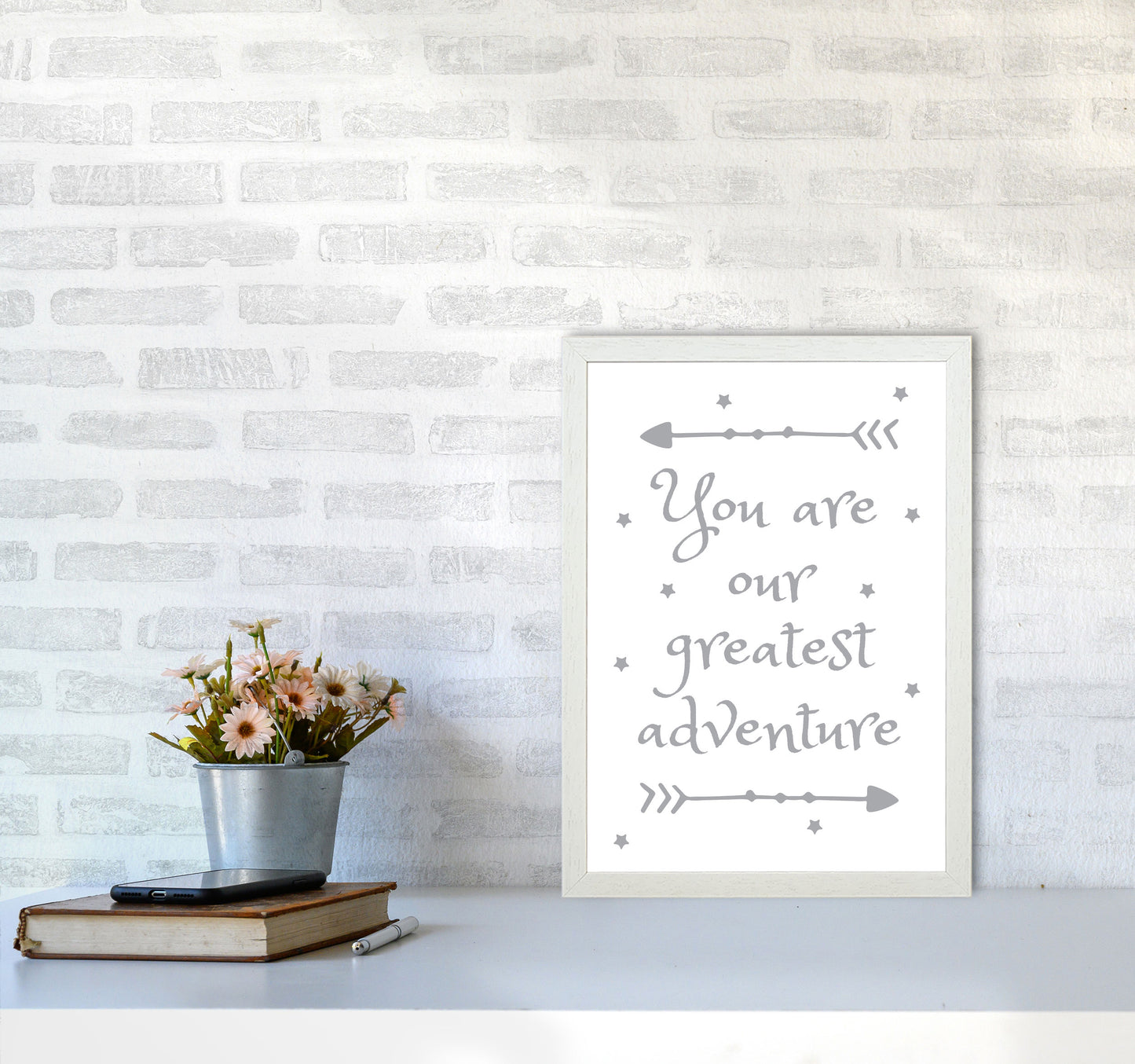 You Are Our Greatest Adventure Grey Modern Print A3 Oak Frame