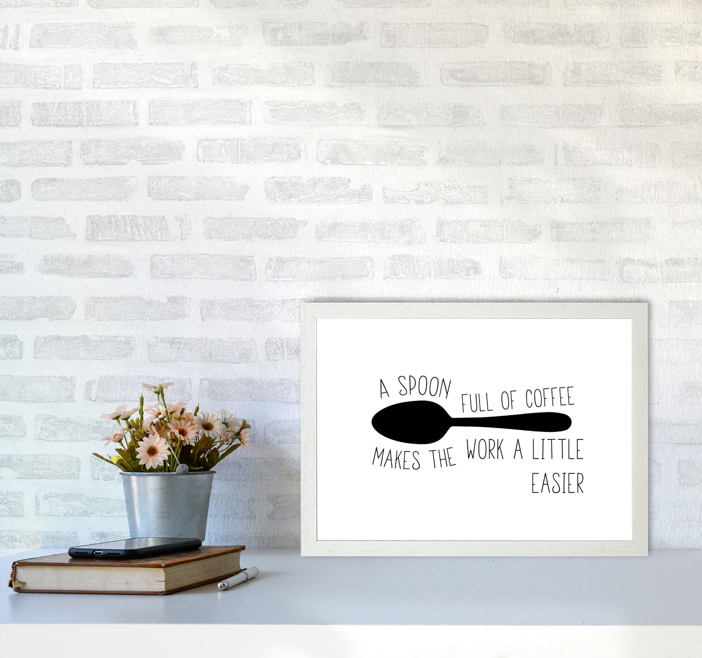 A Spoon Full Of Coffee Modern Print, Framed Kitchen Wall Art A3 Oak Frame