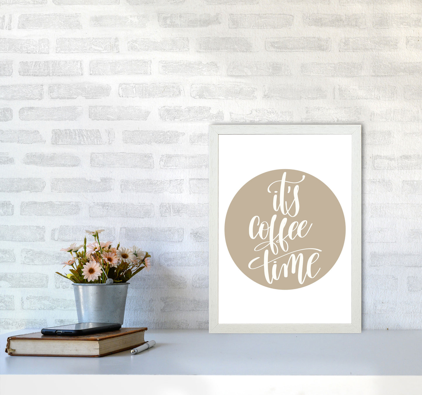 It's Coffee Time Framed Typography Wall Art Print A3 Oak Frame