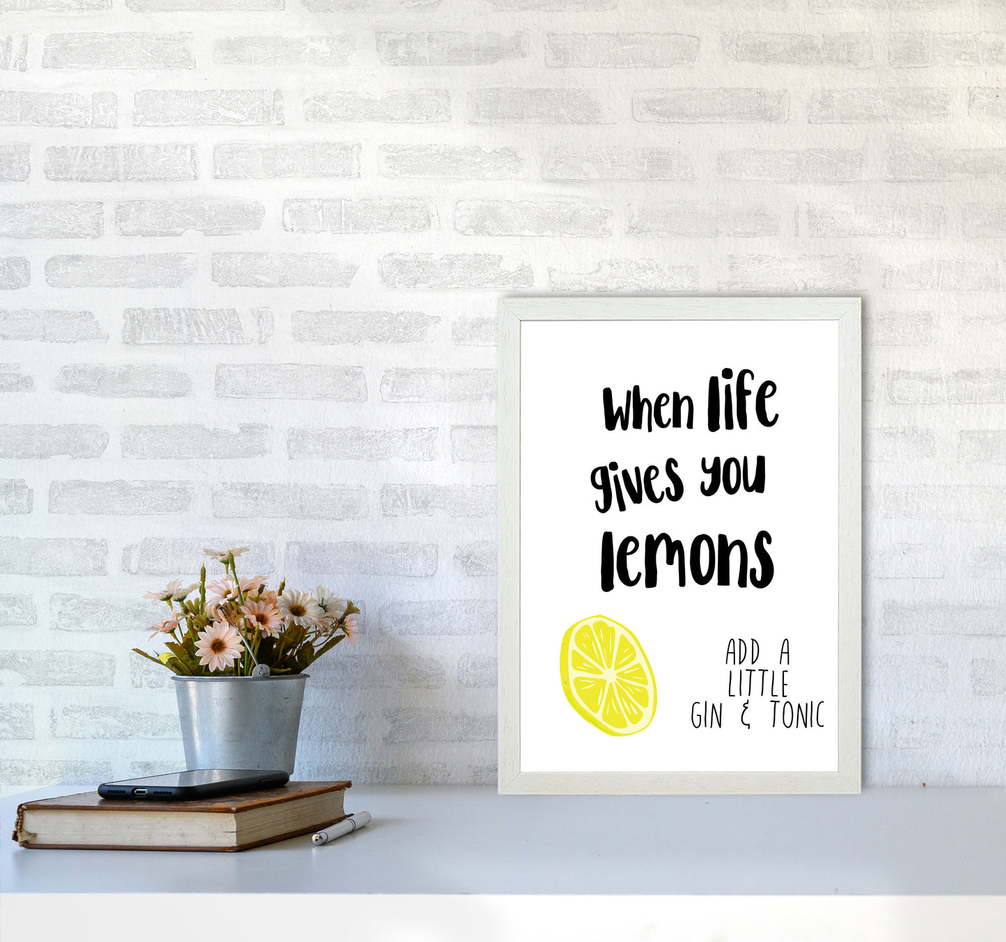 Humorous Gin Sayings Multi Set Kitchen Typography Wall Art A3 Oak Frame